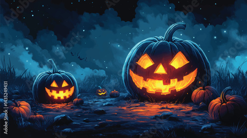 Glowing Pumpkin Patch in Spooky Field.