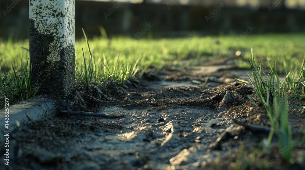 Fototapeta premium muddy field goalpost close up