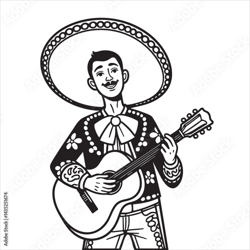 Smiling mariachi serenades with guitar