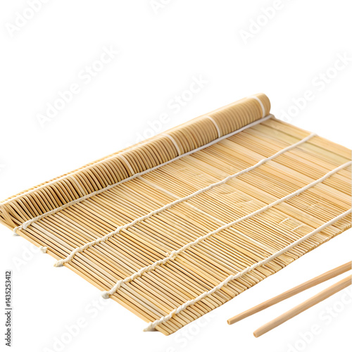 Sushi Rolling Mat: Bamboo Sushi Making Mat with Chopsticks on transparent background
