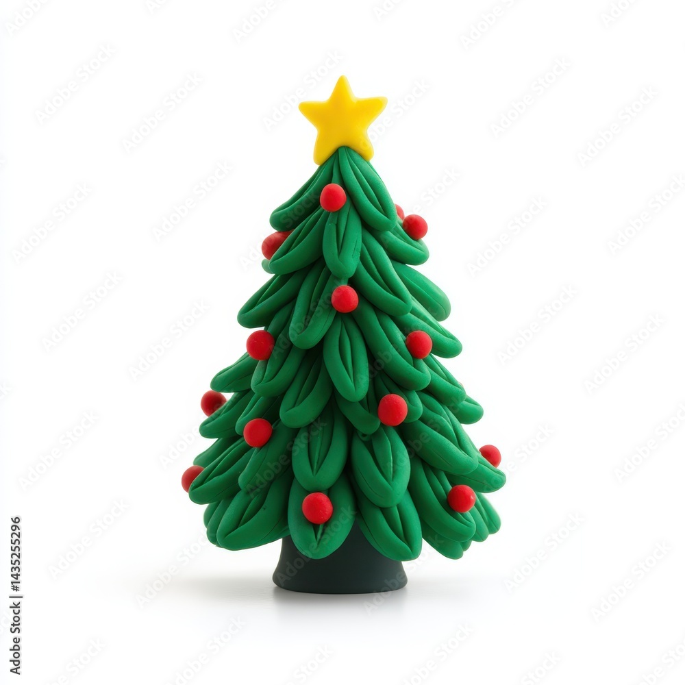 Clay christmas tree with star on white background Clay christmas tree with star on white background