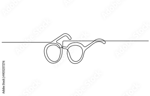 Sunglasses continuous one line drawing and eye glasses isolated outline flat illustration Glasses icon line continuous drawing vector. One line eyeglasses icon vector background.