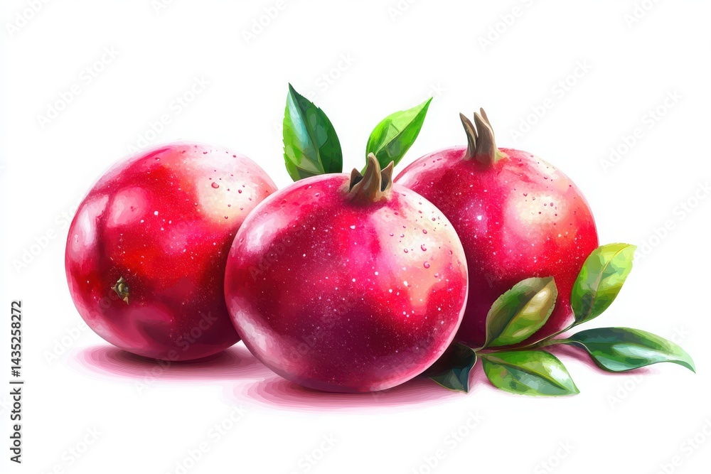 Obraz premium Fresh Pomegranates with Leaves