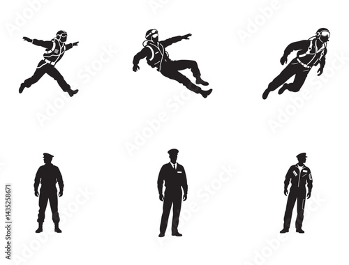 Pilot Silhouette Vector Style Clean Concept Black Color Design Solid White Background