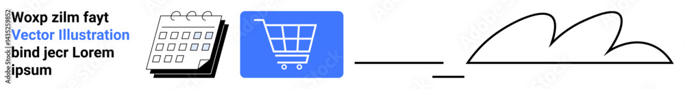 Shopping cart icon next to a calendar and cloud outline. Ideal for e-commerce, productivity, time management, digital planning, trend analysis, online business, and simple landing page Shopping cart icon next to a calendar and cloud outline. Ideal for e-commerce, productivity, time management, digital planning, trend analysis, online business, and simple landing page