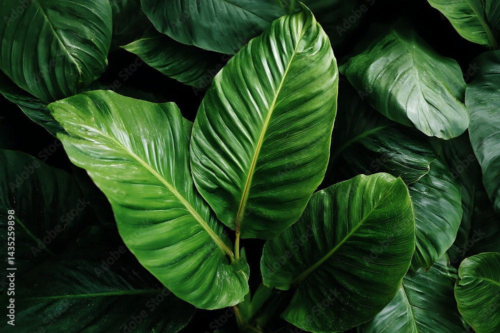 Close-up Lush Green Tropical Leaves Pattern Close-up Lush Green Tropical Leaves Pattern