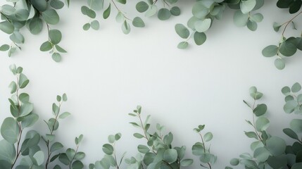 Delicate eucalyptus and plant design, frame creating border for wedding decoration, green leaves isolated with botanical grace, elegant foliage in natural flow