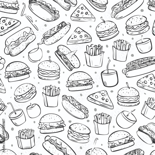 Fast food seamless pattern. Pizza & burger pattern