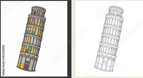Leaning Tower of Pisa: A striking representation of the iconic Leaning Tower of Pisa, captured with architectural precision and artistic flair, showcasing its unique tilt and timeless appeal.