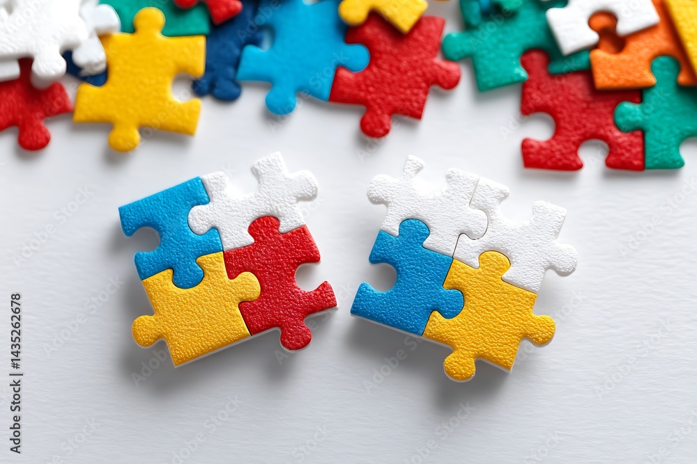 Obraz premium Colorful Jigsaw Puzzle Pieces on White Background