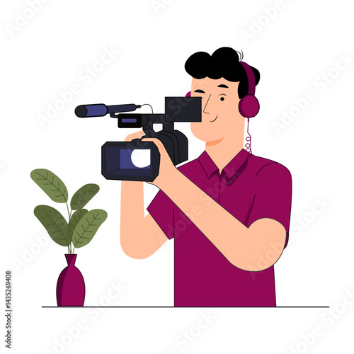 A professional cameraman character
