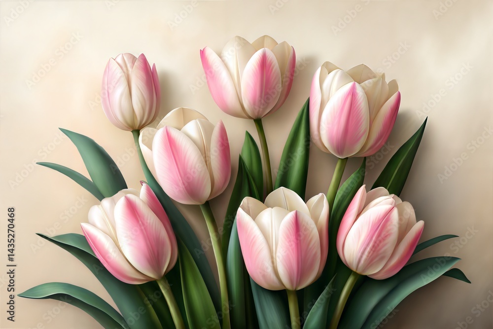 Detailed Close Up of Tulips with Natural Texture and Color Displayed Prominently in Soft Diffused Light Detailed Close Up of Tulips with Natural Texture and Color Displayed Prominently in Soft Diffused Light