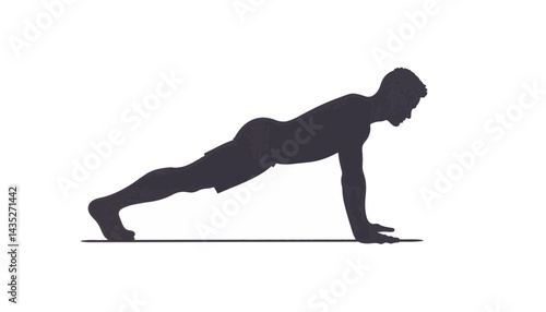 Silhouette of a man exercising performing a push-up on a plain background  