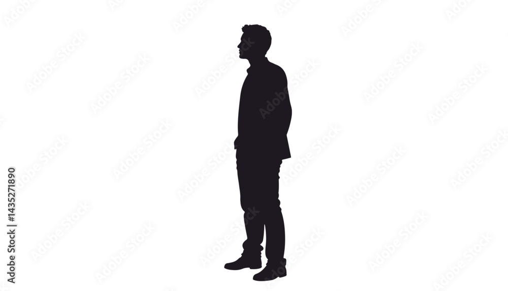 Silhouette of a man standing thoughtfully against a white background Silhouette of a man standing thoughtfully against a white background