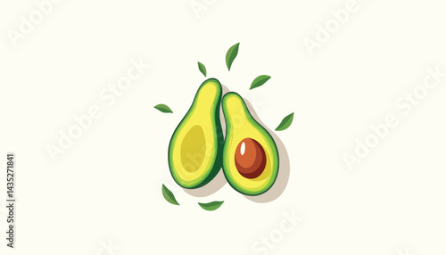 Avocado halves with leaves on a light background  