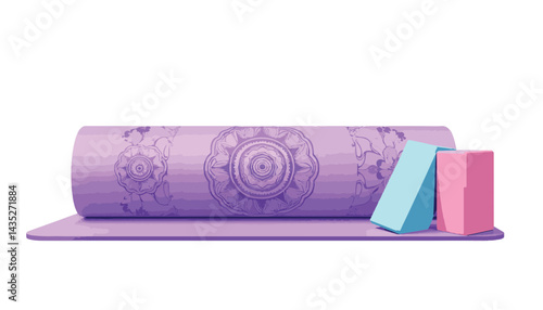 Yoga mat and blocks for fitness in a minimalist style  