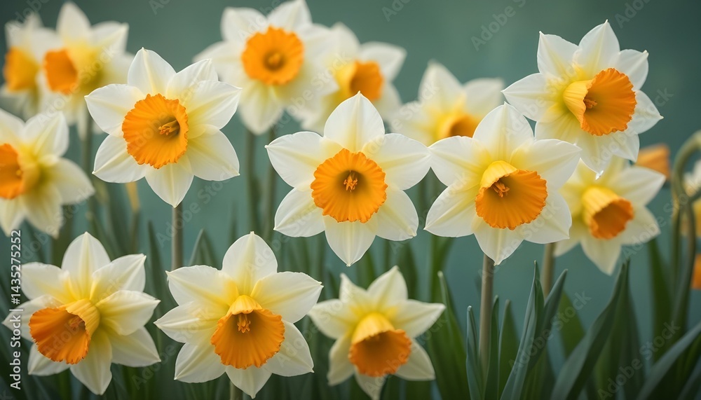 Beautiful daffodils bloom gracefully, displaying vibrant colors and intricate details of spring. Beautiful daffodils bloom gracefully, displaying vibrant colors and intricate details of spring.