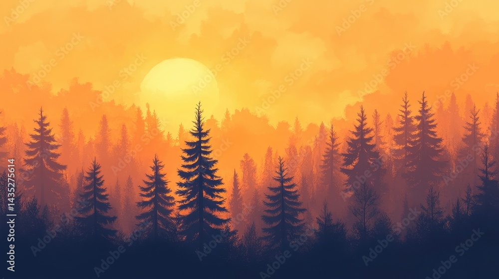 Fototapeta premium sunset over a silhouetted forest