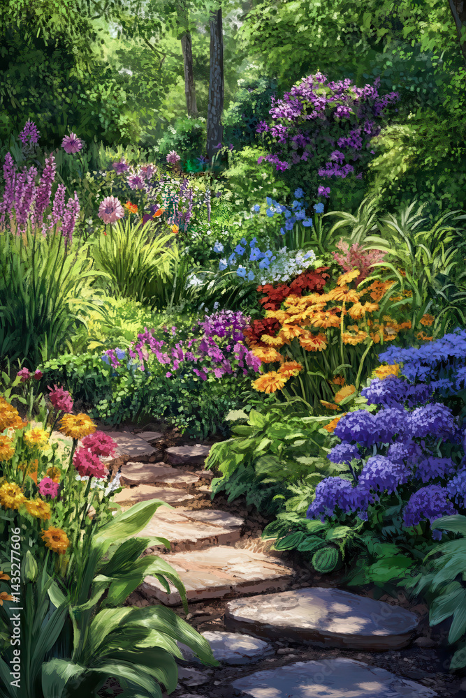 Obraz premium capturing vibrant colors of spring plants in garden.