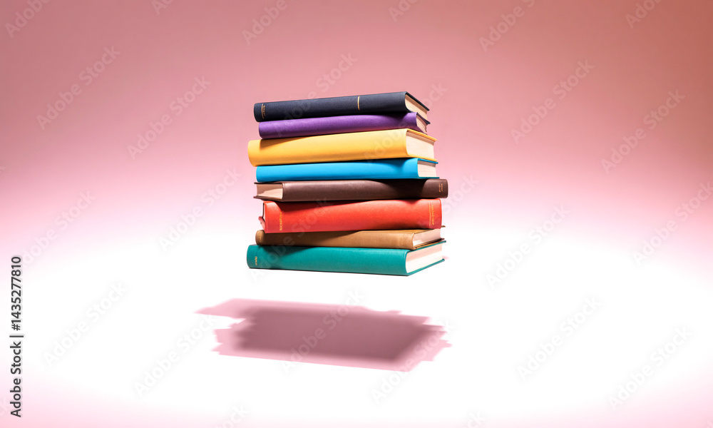 Fototapeta premium stack of colorful books levitating over a shadow Generative AI