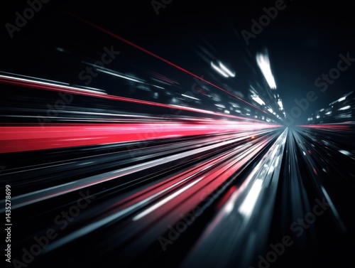 Abstract speed motion background with dynamic light trails in red and silver tones creating a futuristic and energetic atmosphere perfect for conveying velocity and innovation