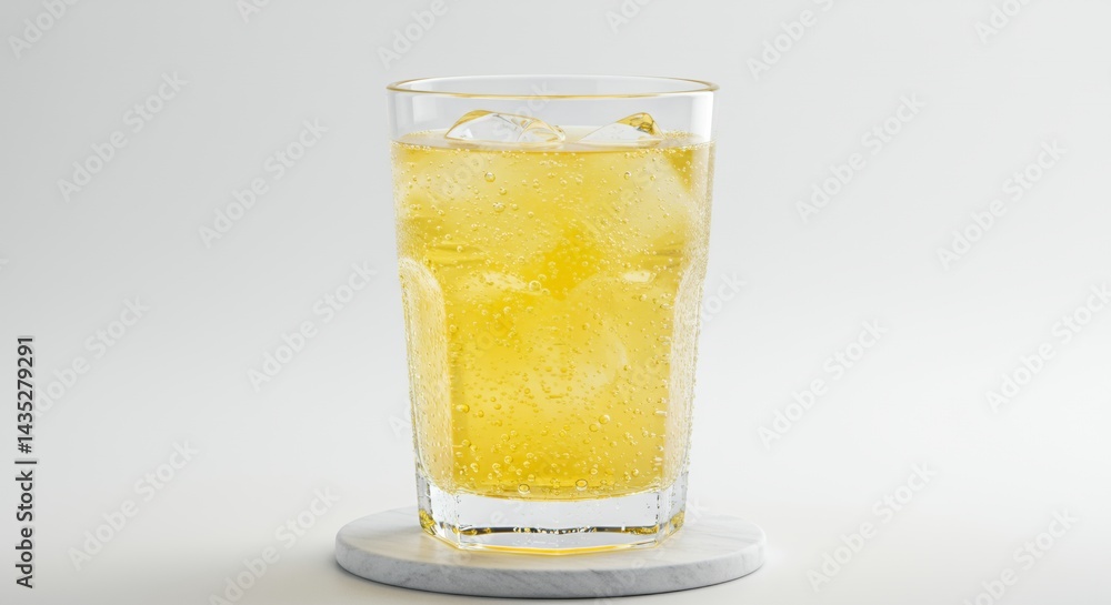 Refreshing Sparkling Lemonade with Ice Cubes in Glass on White Background Perfect for Promotion and Ads Refreshing Sparkling Lemonade with Ice Cubes in Glass on White Background Perfect for Promotion and Ads
