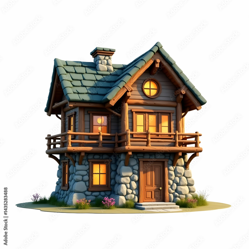 A mountain-style house with wooden details, featuring a cozy. A mountain-style house with wooden details, featuring a cozy.