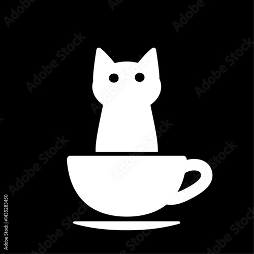 コーヒーカップに入っている白猫のアイコン　ベクター素材