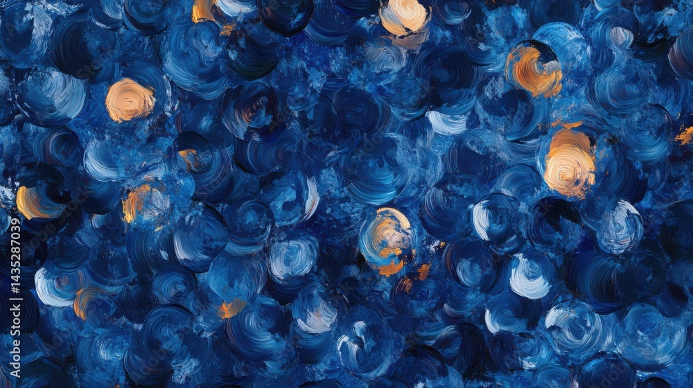 Glowing moon on a blue sky abstract background. Seamless vector pattern in the style of impressionist paintings.