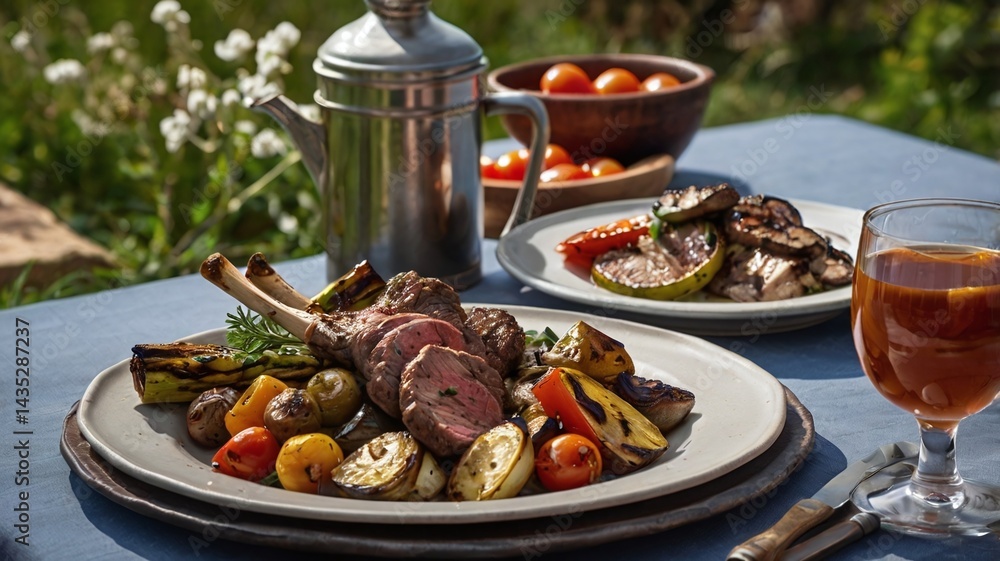 lamb with grilled vegetables and flatbread lamb with grilled vegetables and flatbread