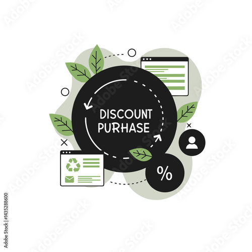 Discount purchase icon for eco-friendly ecommerce platforms and green retail promotions
