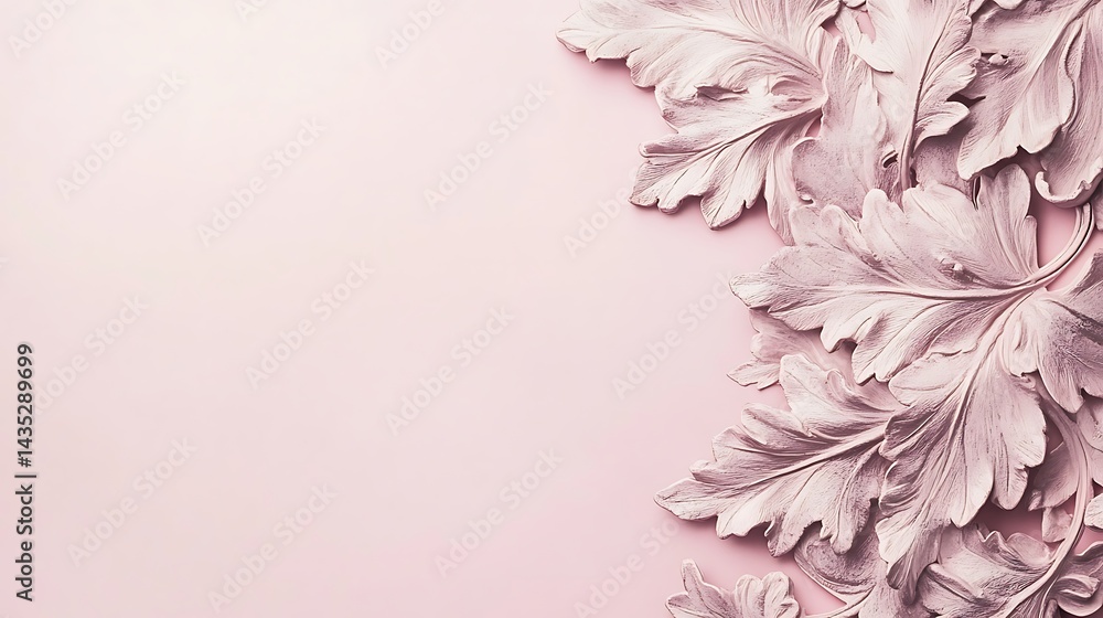 Pink background with ornate leaves. Pink background with ornate leaves.