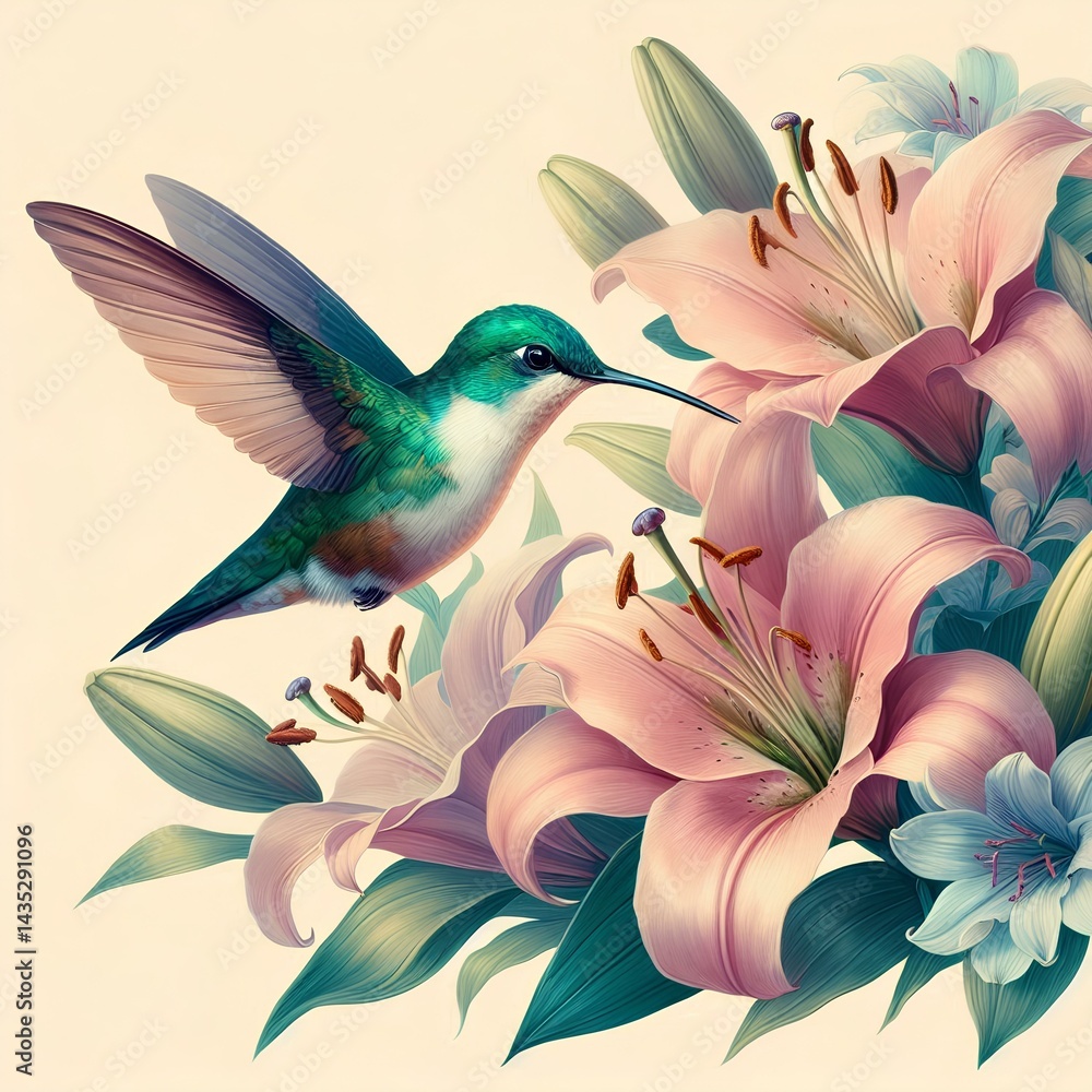 Fototapeta premium hummingbird and flowers