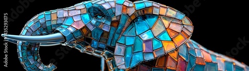 Mosaic elephant statue on dark background to showcase African wildlife conservation