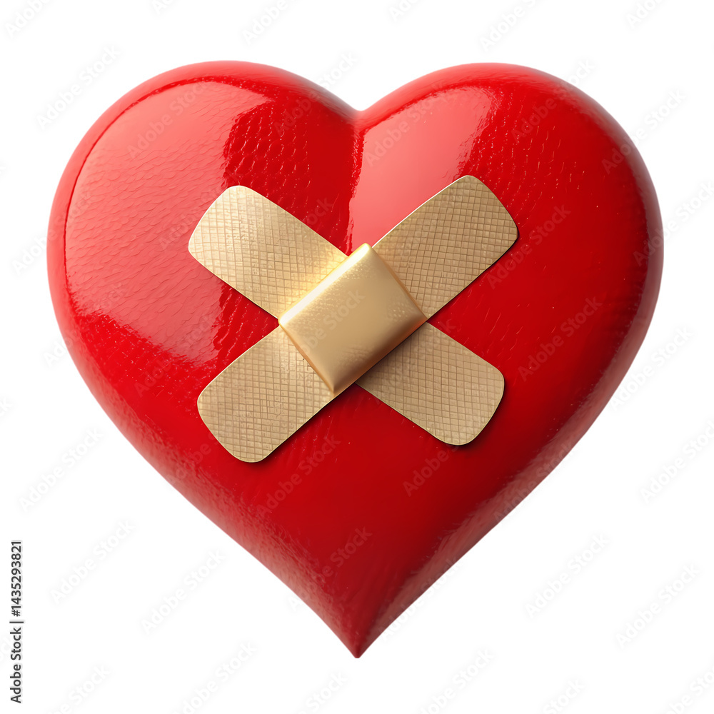 Healing Heart: A Red Heart with Bandage Image Healing Heart: A Red Heart with Bandage Image