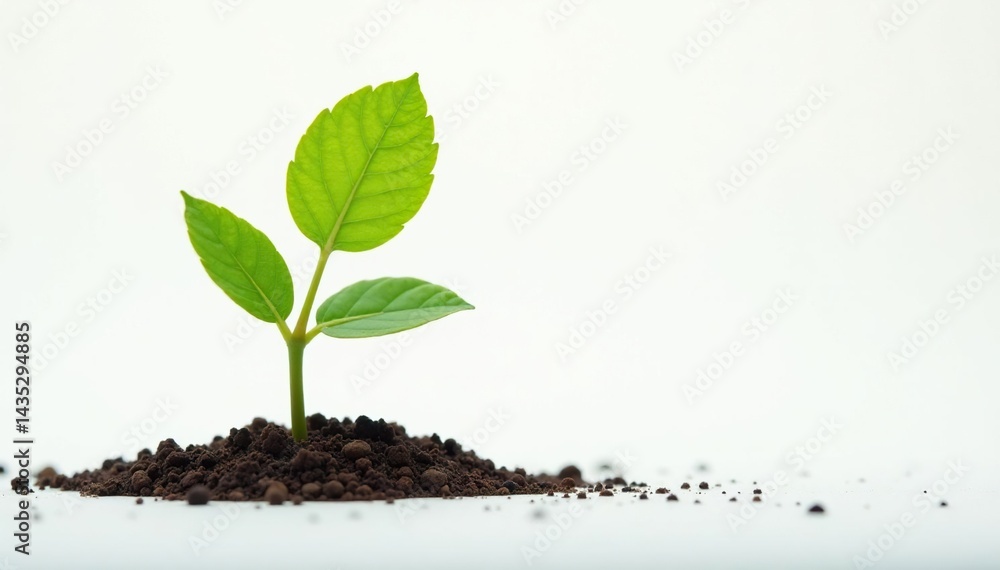 Naklejka premium Small, vibrant sapling on stark white background Perfect for environmental themes , photography, botanical