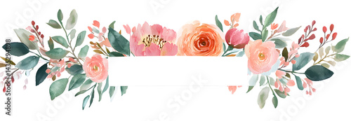Pink and Peach Wedding Bouquet on White Background with Copy Space Banner