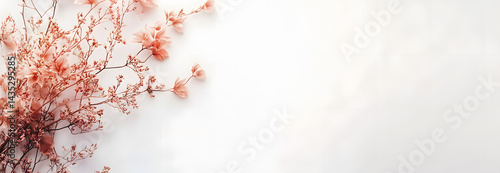 Pink and Peach Wedding Bouquet on White Background with Copy Space Banner