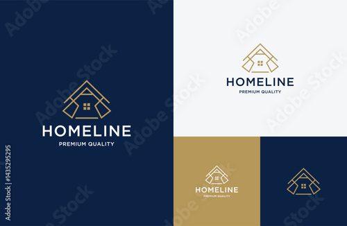 Creative modern house line logo design template flat vector