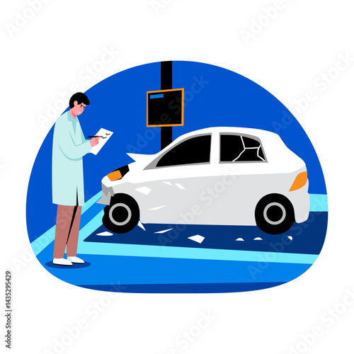 A professional engineer doing car testing, flat illustration