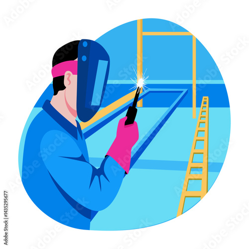 A flat style illustration of a welding character