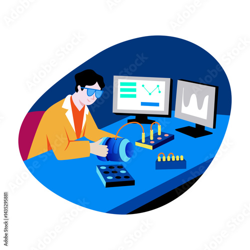 Machine assembling engineer illustration in flat style