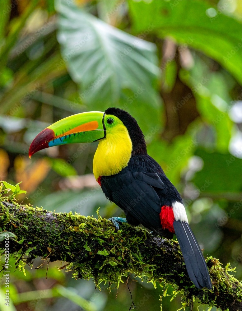 Fototapeta premium Colorful Toucan Perched on a Rainforest Branch