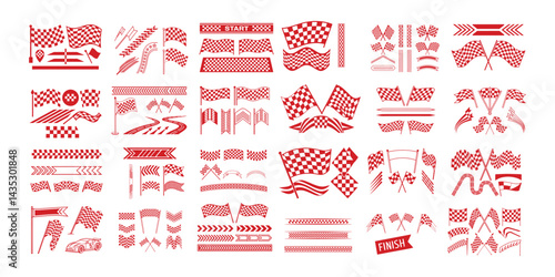 Racing Stripe Vector Set with Checkered Flags, Speed Lines & Motorsport Graphics.