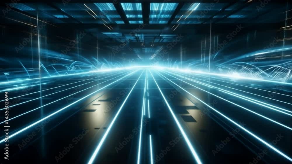 Dynamic light trails create a futuristic landscape, symbolizing innovation and advancement in technology.