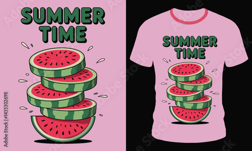 Summer Time T-Shirt Design with Stacked Watermelon Slices