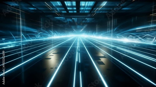 Wallpaper Mural Dynamic light trails create a futuristic landscape, symbolizing innovation and advancement in technology. Torontodigital.ca