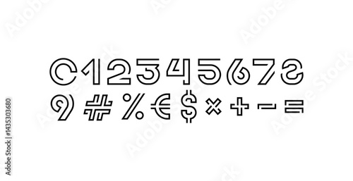Techno numbers set, digital numerals 1,2,3,4,5,6,7,8,9 from segment line, vector illustration 10EPS