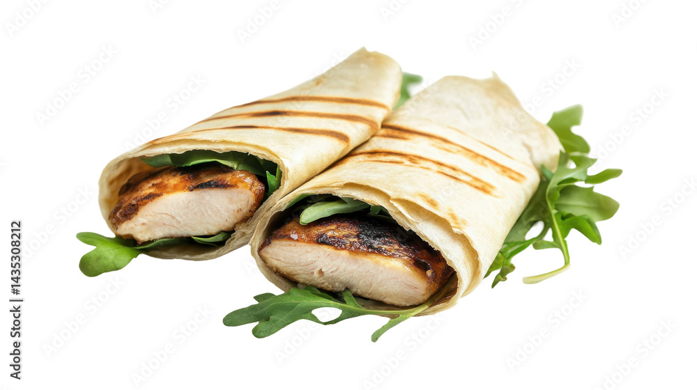 Grilled Chicken Wrap With Fresh Greens and Cilantro on a Transparent Background
