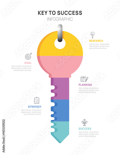 key success achievement grow infographic vector template for business. growth or progress to achieve target goal 5 step.